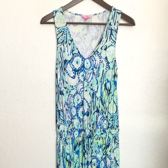 Lilly Pulitzer Paulina Jumpsuit Floral Sand Dollar XS Blue Summer Resort - Picture 1 of 8